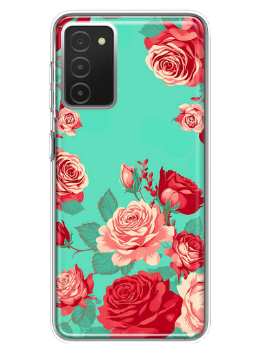 Samsung Galaxy A03S Turquoise Teal Vintage Pastel Pink Red Roses Double Layer Phone Case Cover