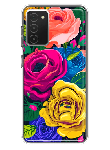 Samsung Galaxy A03S Vintage Pastel Abstract Colorful Pink Yellow Blue Roses Double Layer Phone Case Cover