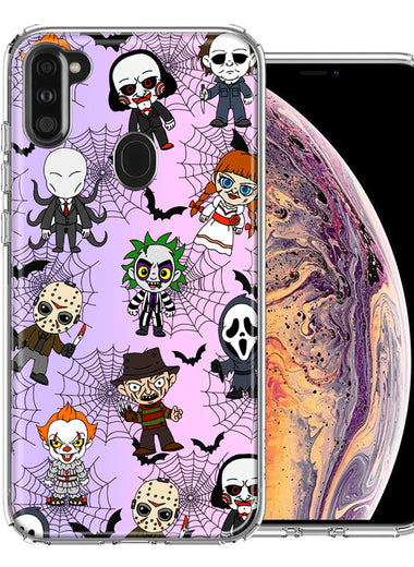 Samsung Galaxy A11 Classic Haunted Horror Halloween Nightmare Characters Spider Webs Design Double Layer Phone Case Cover