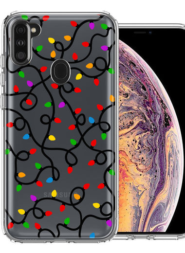 Samsung Galaxy A11 Colorful Nostalgic Vintage Christmas Holiday Winter String Lights Design Double Layer Phone Case Cover