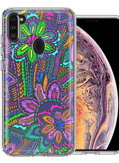 Samsung Galaxy A11 Colorful Summer Flowers Doodle Art Design Double Layer Phone Case Cover