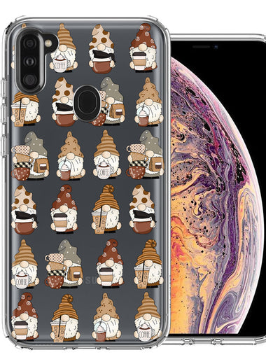 Samsung Galaxy A11 Cute Morning Coffee Lovers Gnomes Characters Drip Iced Latte Americano Espresso Brown Double Layer Phone Case Cover