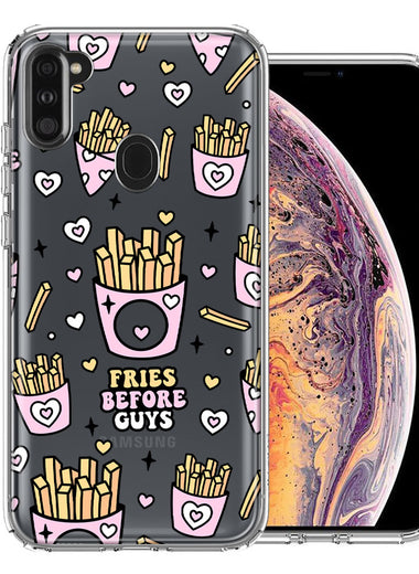 Samsung Galaxy A11 Cute Valentine Pink Love Hearts Fries Before Guys Double Layer Phone Case Cover