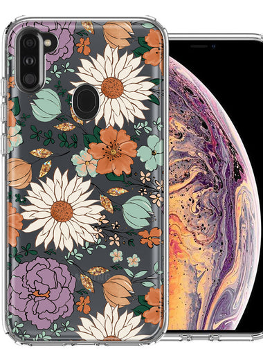 Samsung Galaxy A11 Feminine Classy Flowers Fall Toned Floral Wallpaper Style Double Layer Phone Case Cover