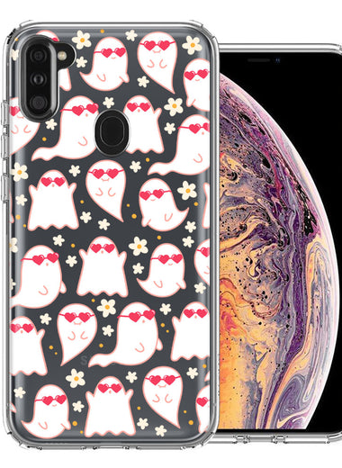 Samsung Galaxy A11 Floating Heart Glasses Love Ghosts Vaneltines Day Cutie Daisy Double Layer Phone Case Cover