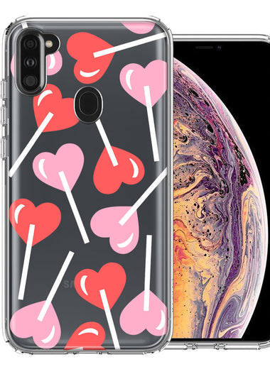 Samsung Galaxy A11 Heart Suckers Lollipop Valentines Day Candy Lovers Double Layer Phone Case Cover