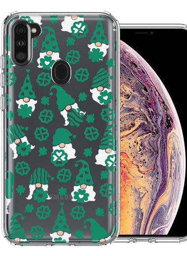 Samsung Galaxy A11 Lucky Green St Patricks Day Cute Gnomes Shamrock Polkadots Double Layer Phone Case Cover