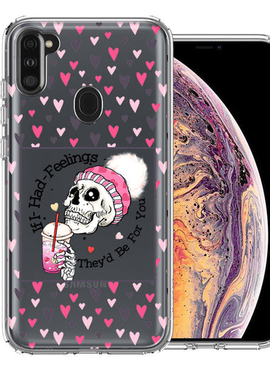 Samsung Galaxy A11 Pink Dead Valentine Skull Frap Hearts If I had Feelings They'd Be For You Love Double Layer Phone Case Cover