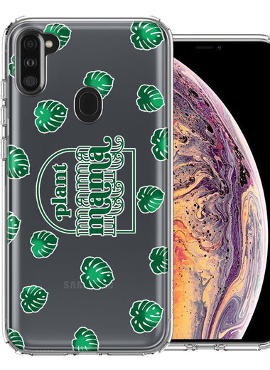 Samsung Galaxy A11 Plant Mama Houseplant Lover Monstera Tropical Leaf Green Design Double Layer Phone Case Cover