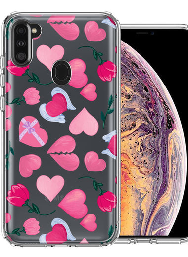 Samsung Galaxy A11 Pretty Valentines Day Hearts Chocolate Candy Angel Flowers Double Layer Phone Case Cover