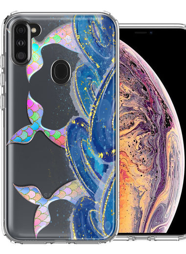 Samsung Galaxy A11 Rainbow Mermaid Tails Scales Ocean Waves Beach Girls Summer Double Layer Phone Case Cover