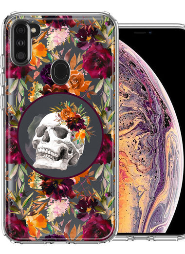 Samsung Galaxy A11 Romance Is Dead Valentines Day Halloween Skull Floral Autumn Flowers Double Layer Phone Case Cover