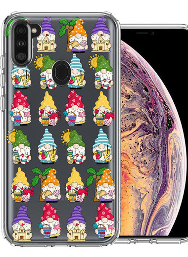 Samsung Galaxy A11 Summer Beach Cute Gnomes Sand Castle Shells Palm Trees Double Layer Phone Case Cover
