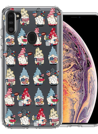 Samsung Galaxy A11 USA Fourth Of July American Summer Cute Gnomes Patriotic Parade Double Layer Phone Case Cover