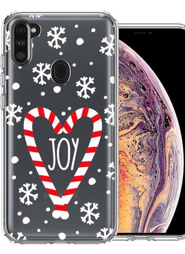 Samsung Galaxy A11 Winter Joy Snow Peppermint Candy Cane Heart Festive Christmas Double Layer Phone Case Cover