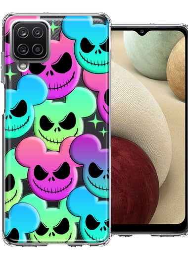 Samsung Galaxy A12 Bright Rainbow Nightmare Skulls Spooky Season Halloween Design Double Layer Phone Case Cover