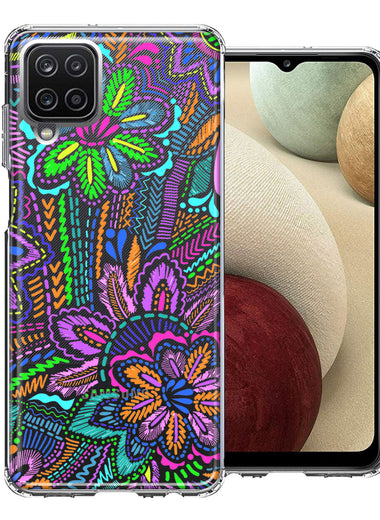 Samsung Galaxy A12 Colorful Summer Flowers Doodle Art Design Double Layer Phone Case Cover