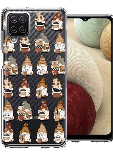Samsung Galaxy A12 Cute Morning Coffee Lovers Gnomes Characters Drip Iced Latte Americano Espresso Brown Double Layer Phone Case Cover