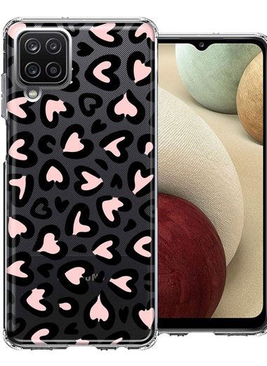 Samsung Galaxy A12 Cute Pink Leopard Print Hearts Valentines Day Love Double Layer Phone Case Cover