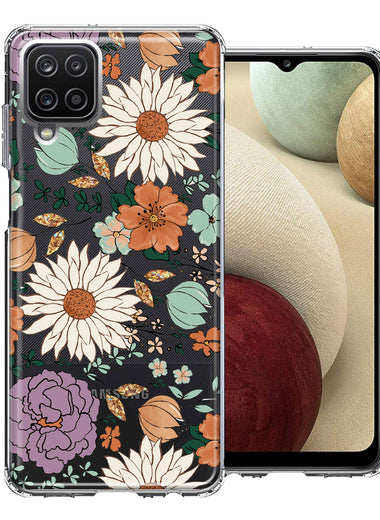 Samsung Galaxy A12 Feminine Classy Flowers Fall Toned Floral Wallpaper Style Double Layer Phone Case Cover