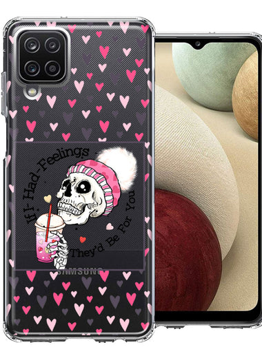 Samsung Galaxy A12 Pink Dead Valentine Skull Frap Hearts If I had Feelings They'd Be For You Love Double Layer Phone Case Cover