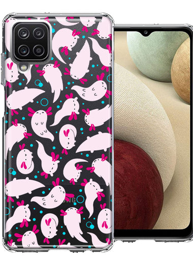 Samsung Galaxy A12 Pink Happy Swimming Axolotls Polka Dots Double Layer Phone Case Cover
