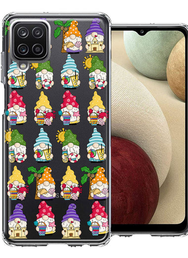 Samsung Galaxy A12 Summer Beach Cute Gnomes Sand Castle Shells Palm Trees Double Layer Phone Case Cover