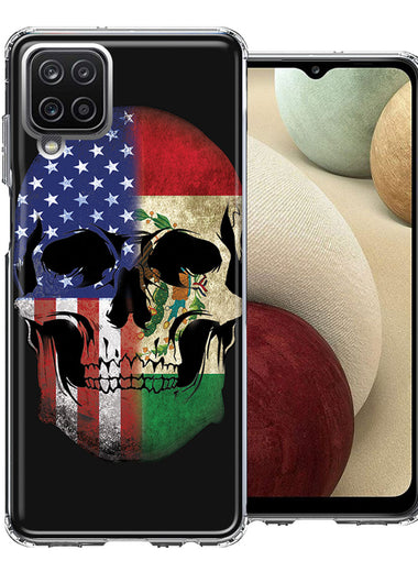 Samsung Galaxy A12 US Mexico Flag Skull Double Layer Phone Case Cover