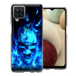 Samsung Galaxy A12 Blue Flaming Skull Double Layer Phone Case Cover