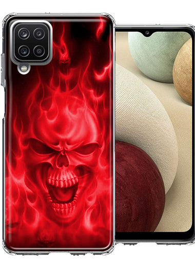 Samsung Galaxy A12 Red Flaming Skull Double Layer Phone Case Cover