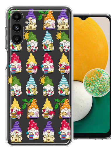 Samsung Galaxy A13 Summer Beach Cute Gnomes Sand Castle Shells Palm Trees Double Layer Phone Case Cover