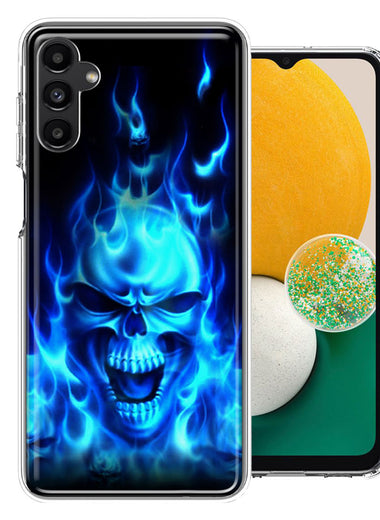 Samsung Galaxy A13 Blue Flaming Skull Double Layer Phone Case Cover