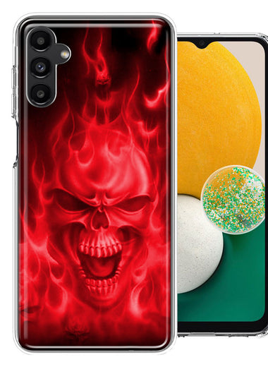 Samsung Galaxy A13 Red Flaming Skull Double Layer Phone Case Cover