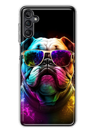 Samsung Galaxy A14 5G Neon Rainbow Glow Bulldog Hybrid Protective Phone Case Cover
