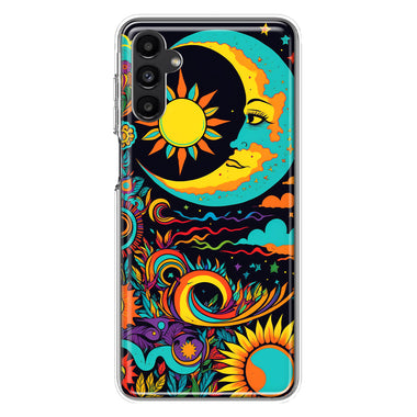 Samsung Galaxy A14 5G Neon Rainbow Psychedelic Indie Hippie Indie Moon Hybrid Protective Phone Case Cover