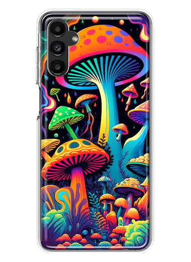 Samsung Galaxy A14 5G Neon Rainbow Psychedelic Indie Hippie Mushrooms Hybrid Protective Phone Case Cover