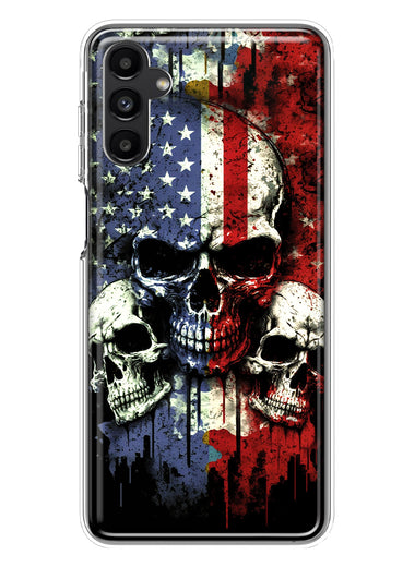 Samsung Galaxy A14 5G American USA Flag Skulls Blue Red Double Layer Phone Case Cover