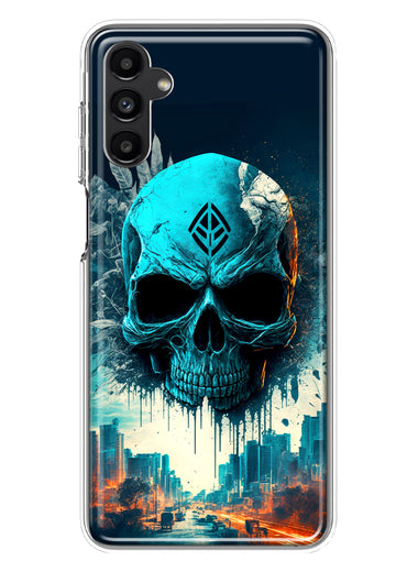 Samsung Galaxy A14 5G Blue Apocalypse Cyberpunk Skull Feather Double Layer Phone Case Cover