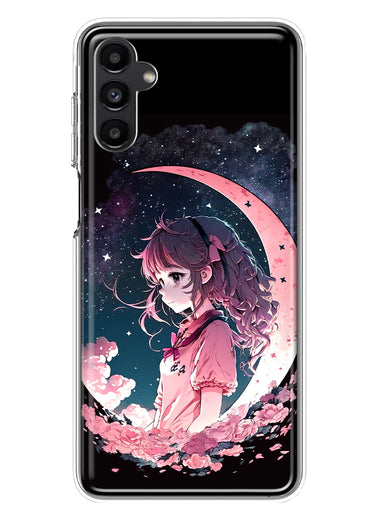 Samsung Galaxy A14 5G Kawaii Manga Pink Cherry Blossom Dreaming Moon Girl Hybrid Protective Phone Case Cover