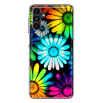 Samsung Galaxy A13 Neon Rainbow Daisy Glow Colorful Daisies Baby Blue Pink Yellow White Double Layer Phone Case Cover
