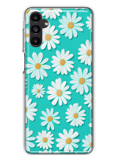 Samsung Galaxy A13 Turquoise Teal White Daisies Cute Daisy Polka Dots Double Layer Phone Case Cover