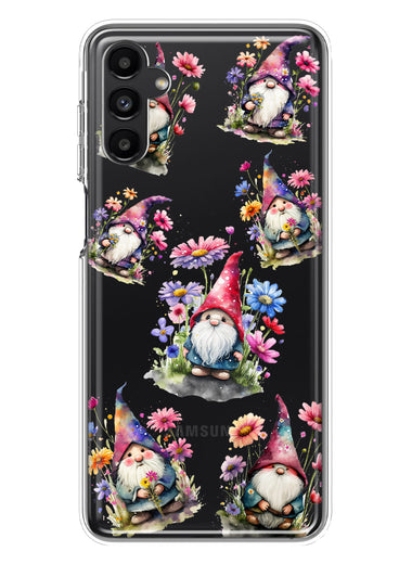 Samsung Galaxy A13 Cute Pink Purple Cosmos Flowers Gnomes Spring Floral Double Layer Phone Case Cover