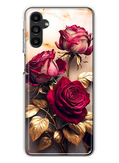 Samsung Galaxy A13 Romantic Elegant Gold Marble Red Roses Double Layer Phone Case Cover