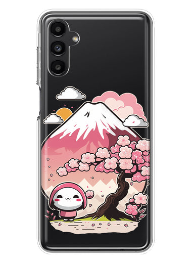 Samsung Galaxy A14 5G Kawaii Manga Pink Cherry Blossom Fuji Mountain Mochi Girl Hybrid Protective Phone Case Cover