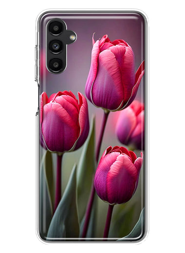 Samsung Galaxy A54 5G Pink Tulip Flowers Floral Hybrid Protective Phone Case Cover