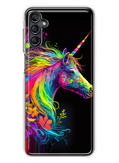 Samsung Galaxy A14 5G Neon Rainbow Glow Unicorn Floral Hybrid Protective Phone Case Cover