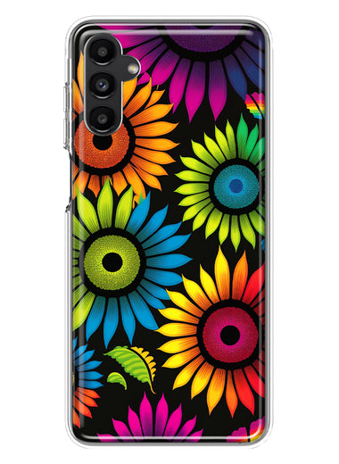 Samsung Galaxy A14 5G Neon Rainbow Glow Sunflowers Colorful Floral Pink Purple Double Layer Phone Case Cover