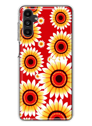 Samsung Galaxy A14 5G Yellow Sunflowers Polkadot on Red Double Layer Phone Case Cover