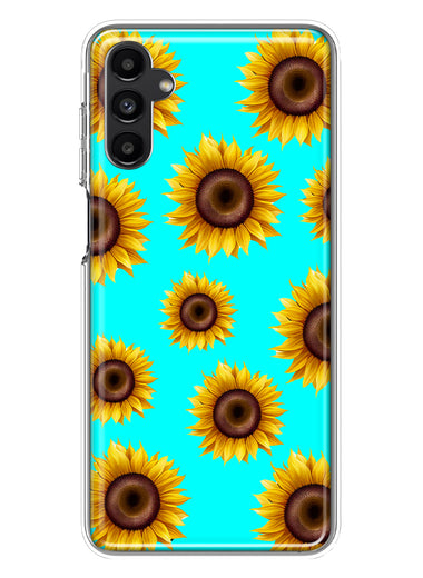 Samsung Galaxy A54 5G Yellow Sunflowers Polkadot on Turquoise Teal Double Layer Phone Case Cover