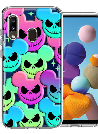 Samsung Galaxy A20 Bright Rainbow Nightmare Skulls Spooky Season Halloween Design Double Layer Phone Case Cover